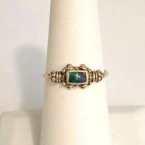 925 Green Inlaid Scroll Ring 6.75 Vintage Dainty Sterling Silver Jewelry
